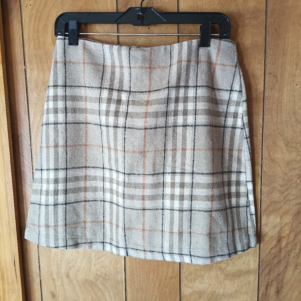 Kori Brown Plaid Skirt Size M Neutral A-Line Mini Fall Winter